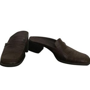 Bandolino Brown Croc-Embossed Leather Mules